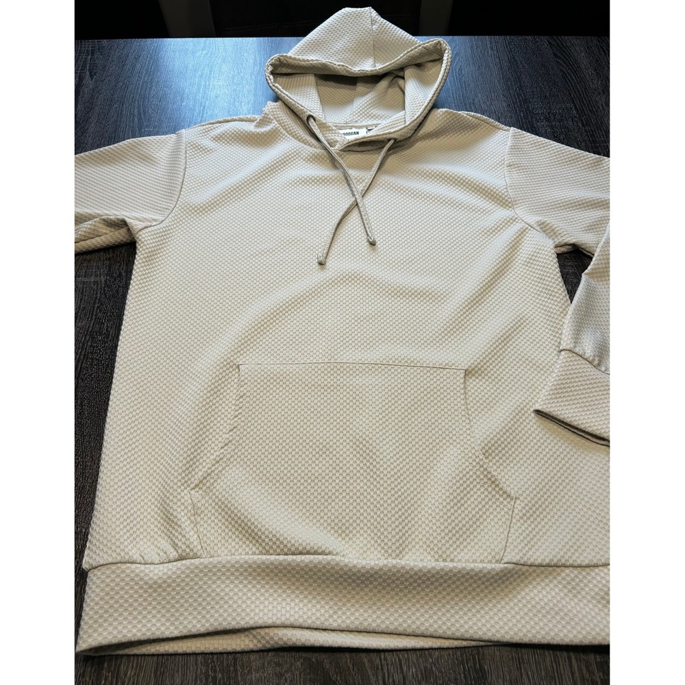 Toboggan Men's Textured Hoodie Beige Waffle Knit Pullover‎ Sweatshirt Size Large